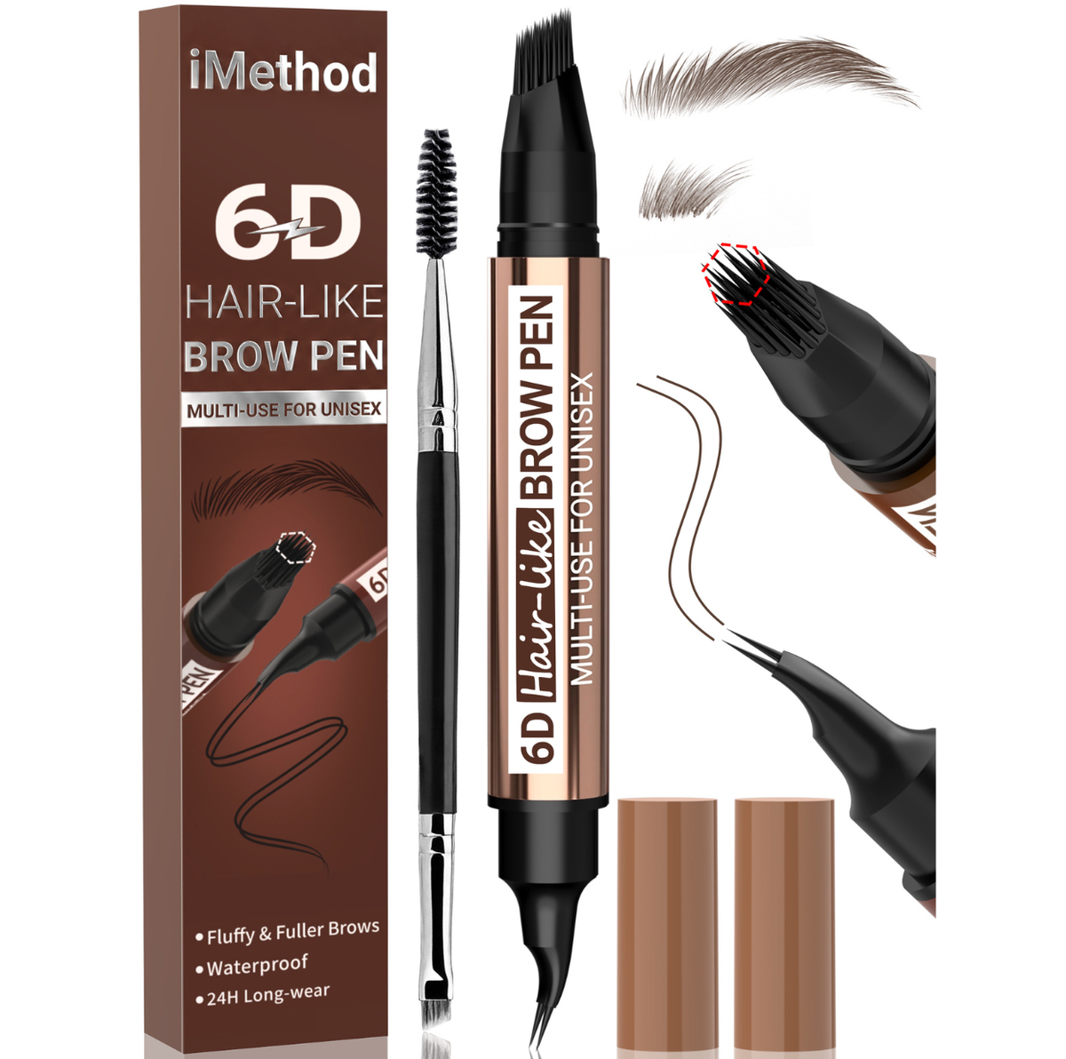 iMethod 6D Hair-Like Finish Multi-Use Unisex 2-in-1 Brows & Beard Pen, Waterproof Wear, Smudge-Proof, 3ML Long-Lasting Ink for Natural Fuller Look