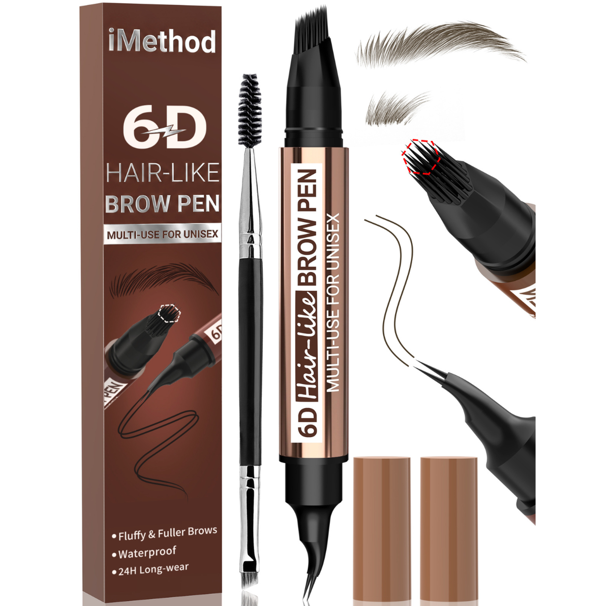 iMethod 6D Hair-Like Finish Multi-Use Unisex 2-in-1 Brows & Beard Pen, Waterproof Wear, Smudge-Proof, 3ML Long-Lasting Ink for Natural Fuller Look