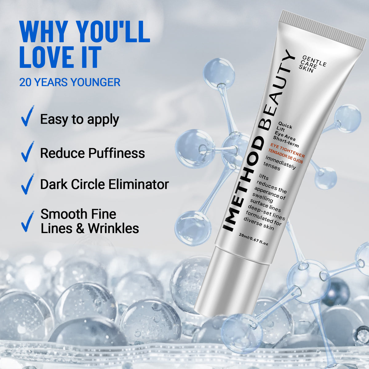 iMethod Perfection Eye Tightener - Temporary Eye Tightener Cream, Under Eye Cream, Instant Firming Formula for Fine Lines & Wrinkles, 20ml