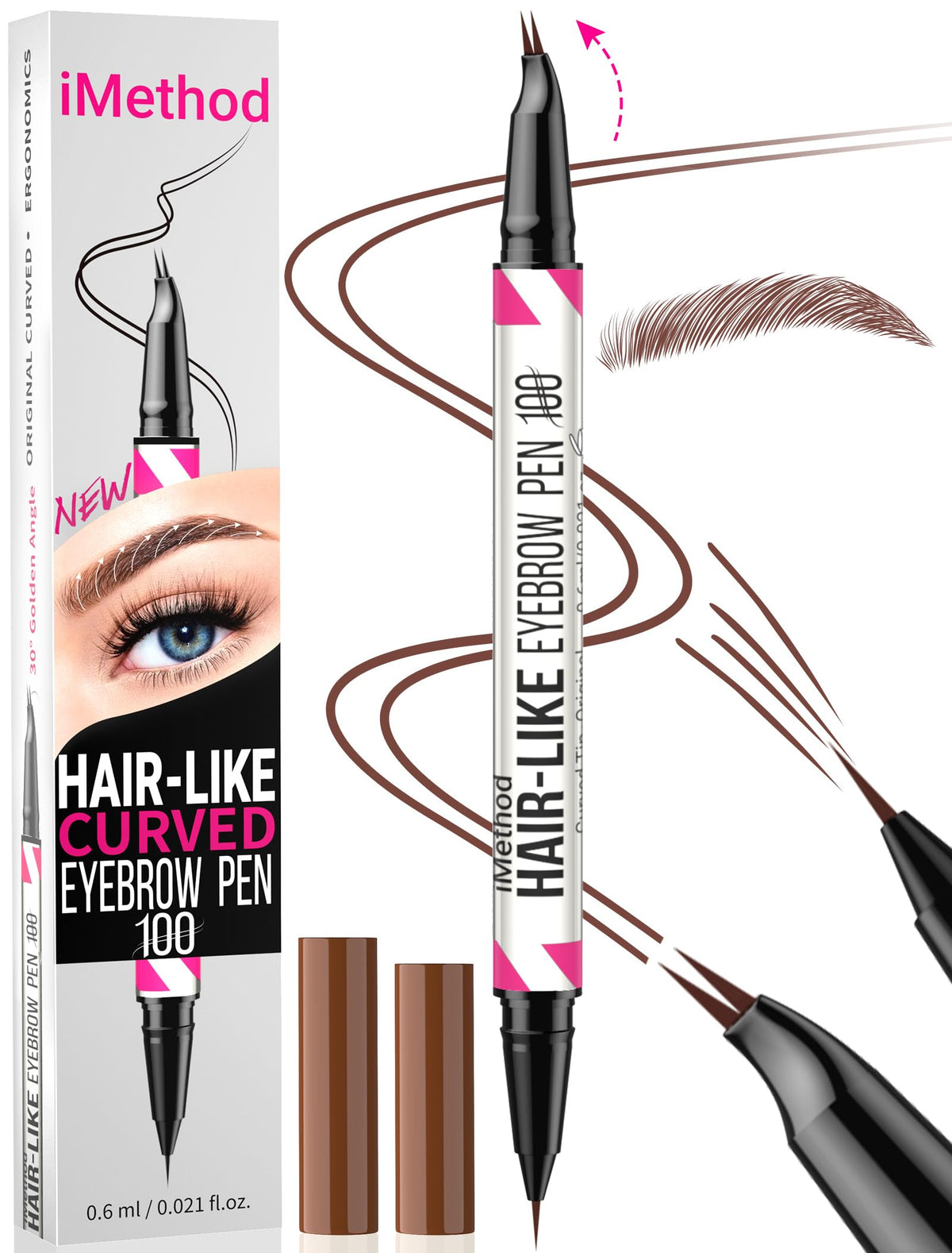 iMethod Curved Eyebrow Pen - Eyebrow Pencil 2-in-1 Dual-Ended Eyebrow Pen with Curved Tip and Precise Brush-Tip