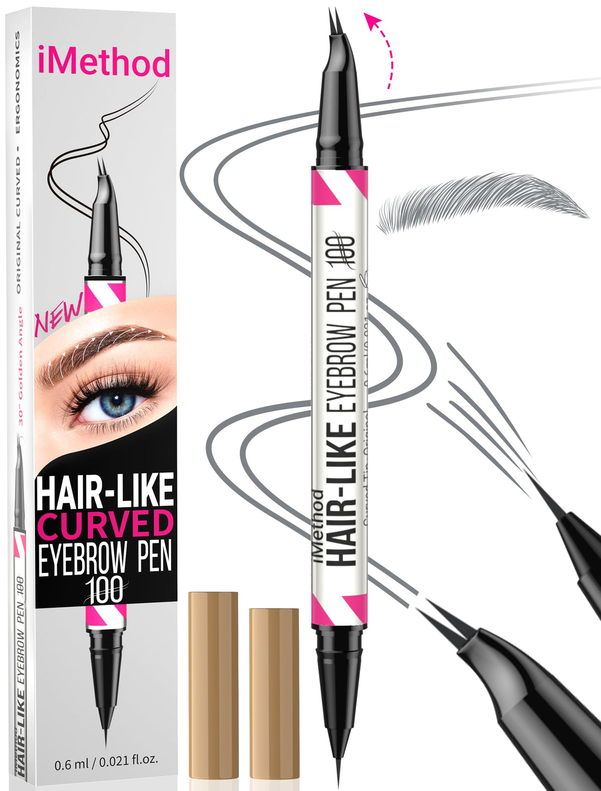iMethod Curved Eyebrow Pen - Eyebrow Pencil 2-in-1 Dual-Ended Eyebrow Pen with Curved Tip and Precise Brush-Tip