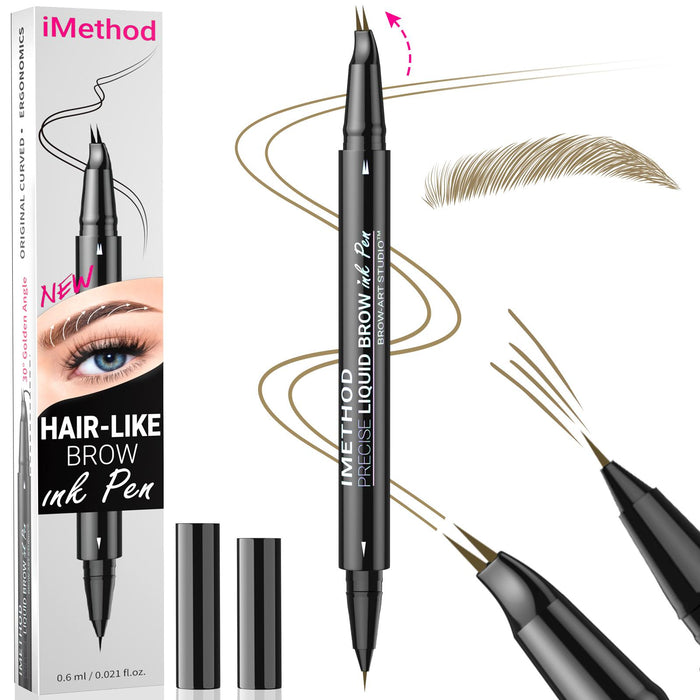 iMethod Curved Eyebrow Pen - Eyebrow Pencil, Brow Pencil 2-in-1 Dual-Ended Microblading Eyebrow Pen