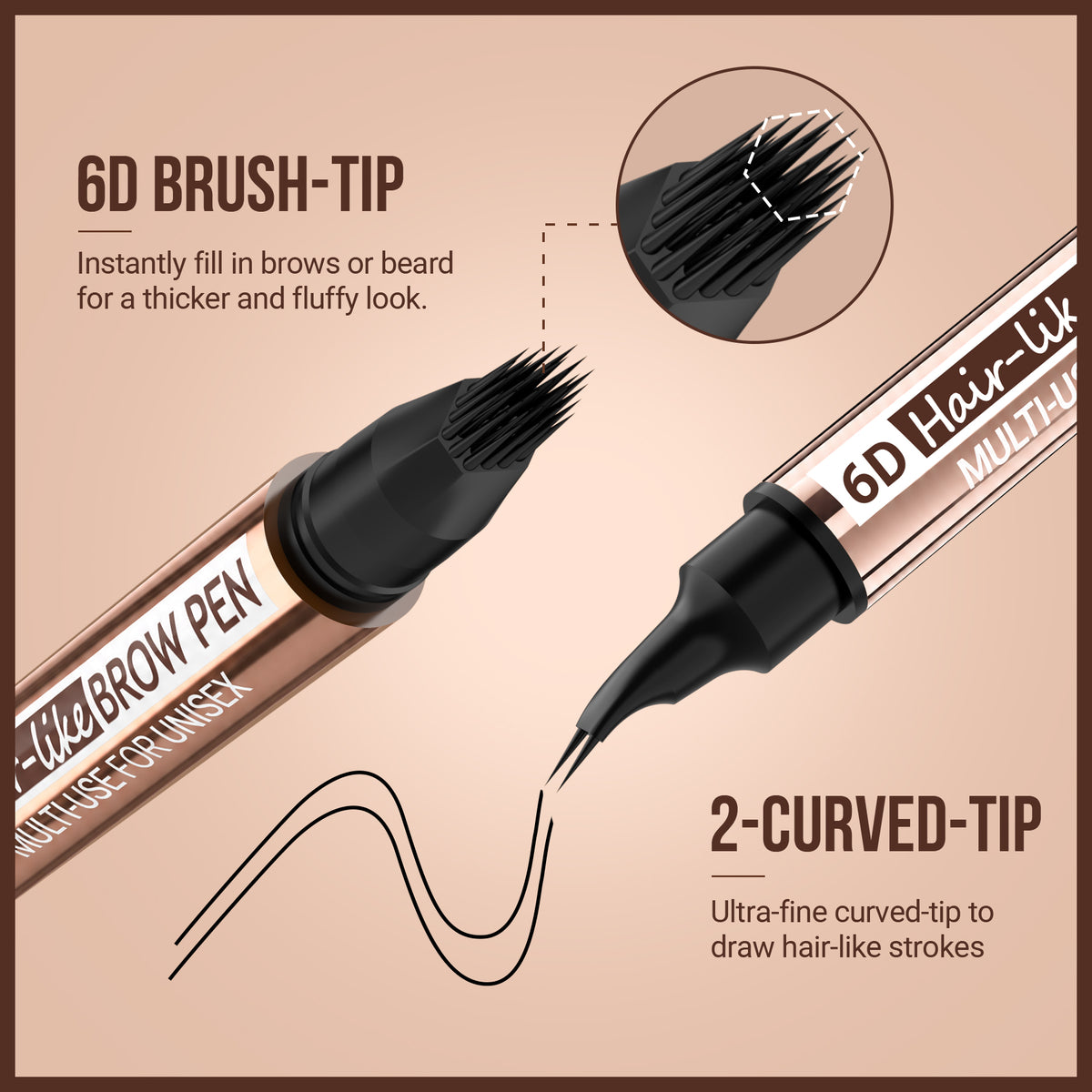 iMethod 6D Hair-Like Finish Multi-Use Unisex 2-in-1 Brows & Beard Pen, Waterproof Wear, Smudge-Proof, 3ML Long-Lasting Ink for Natural Fuller Look