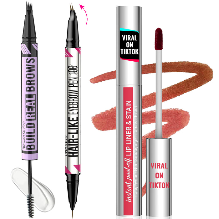 iMethod 2-in-1 Eyebrow Pen & Lip Stain Kit:  Curved & Gel Eyebrow Pens with Lip Liner Stain for Long-Lasting, Waterproof Beauty