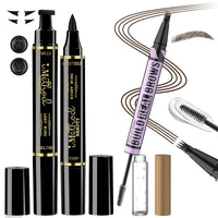 iMethod 2-in-1 Eyebrow Pen and Gel & Eyeliner Stamp Set：Dual-ended 4-fork eyebrow pen with clear gel + winged eyeliner stamp.