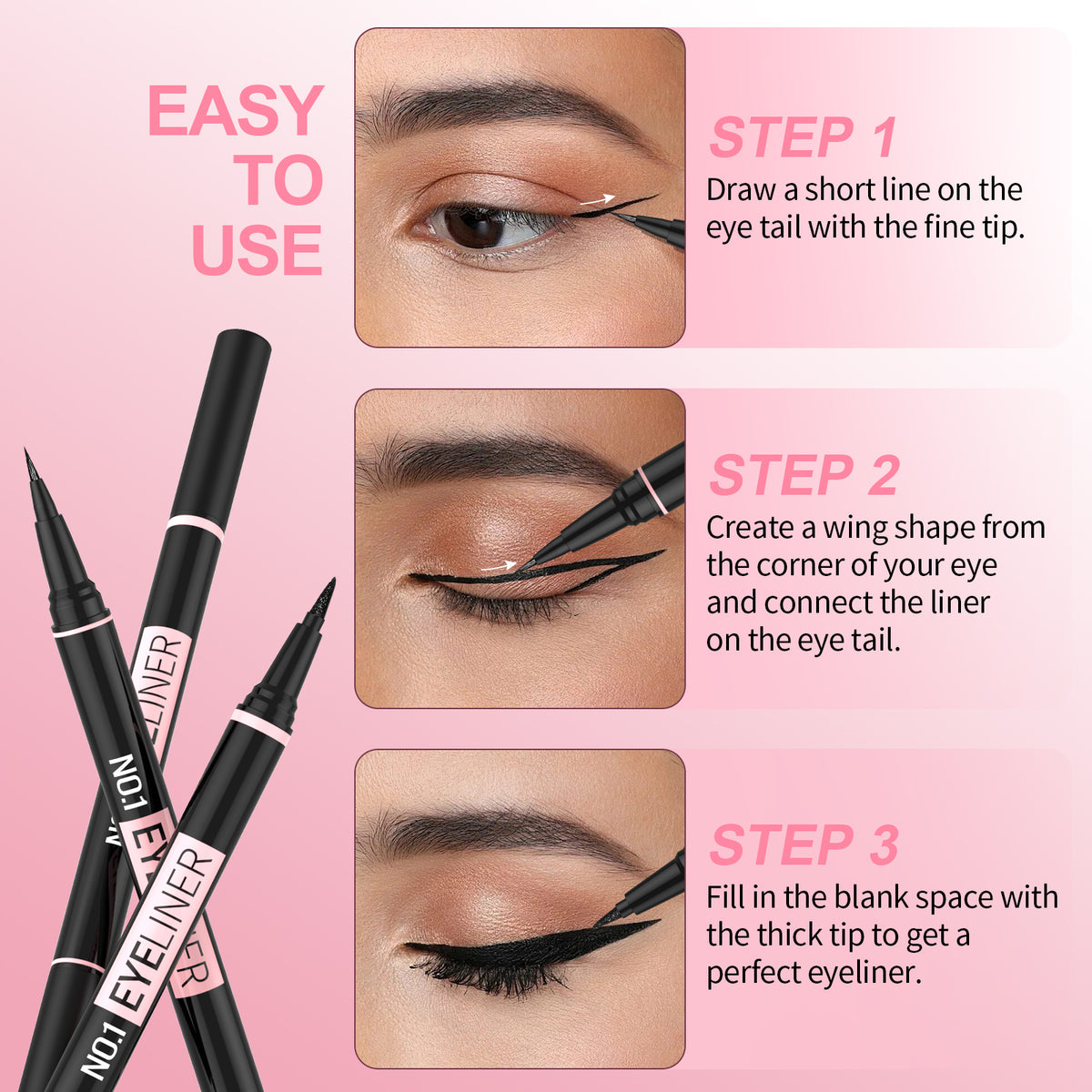 iMethod Liquid Eyeliner - Waterproof Eyeliner 2-in-1 Dual-Ended Eye Liner with Precise Brush-Tip and Thick Tip, Black Liquid Liner Pen, Matte Finish, Long Lasting, Smudge-proof, Transfer-proof