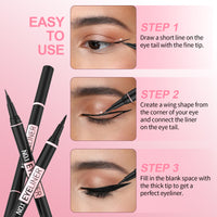 iMethod Liquid Eyeliner - Waterproof Eyeliner 2-in-1 Dual-Ended Eye Liner with Precise Brush-Tip and Thick Tip, Black Liquid Liner Pen, Matte Finish, Long Lasting, Smudge-proof, Transfer-proof